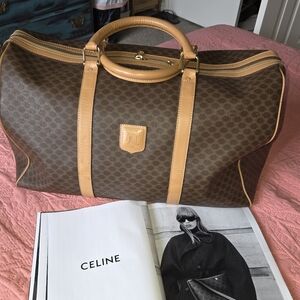Authentic Vintage Celine Macadam Boston Travel Duffel Bag 1990s Triomphe Logo